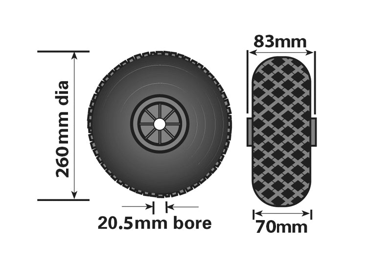 Maypole 260mm Pneumatic Rubber / Plastic Wheel