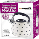 Prima 3.5L Stainless Steel Whistling Kettle White And Black Polka Dot