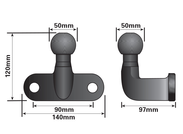 Maypole - High Reach 50mm Towball Black